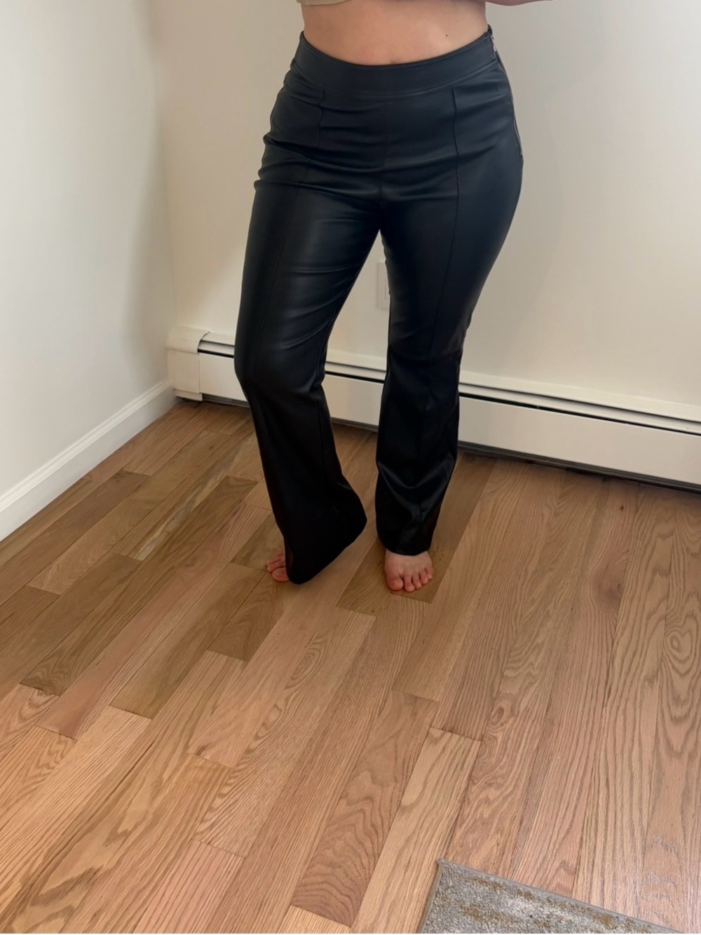 LOFT Size 10 Black Faux Leather Look.
Long Bootcut Flare Pants. Side Zipper. - Picture 6 of 15